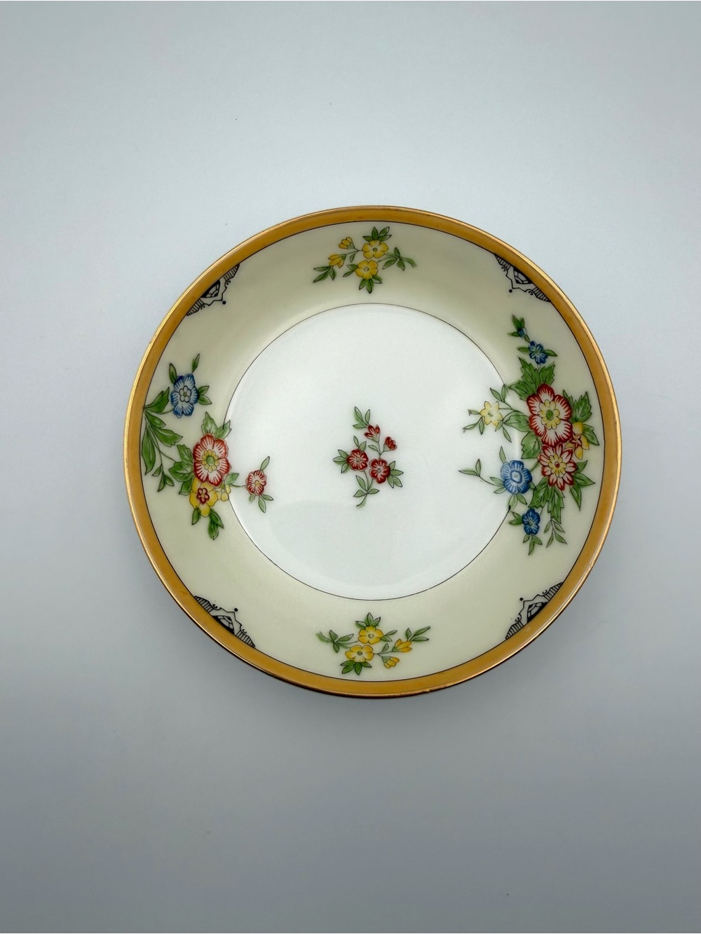 Vintage Japanese Porcelain Trinket Dish Floral Gold Rim Made in Japan